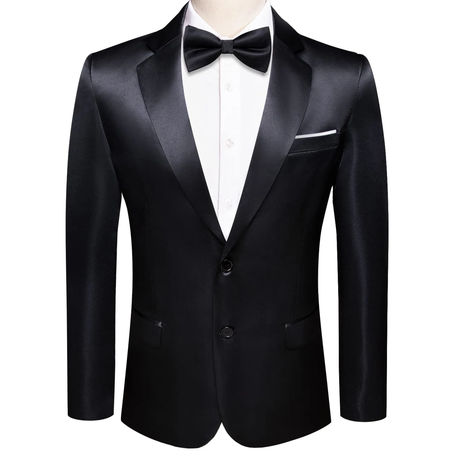 Ties2you Men's Suit Midnight Black Satin Notched Collar Suit Jacket Slim Blazer