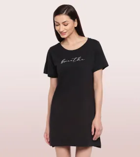 Tunic Tee – Solid | Short Sleeve Tunic Tee With Side Slit & Mindful Graphic