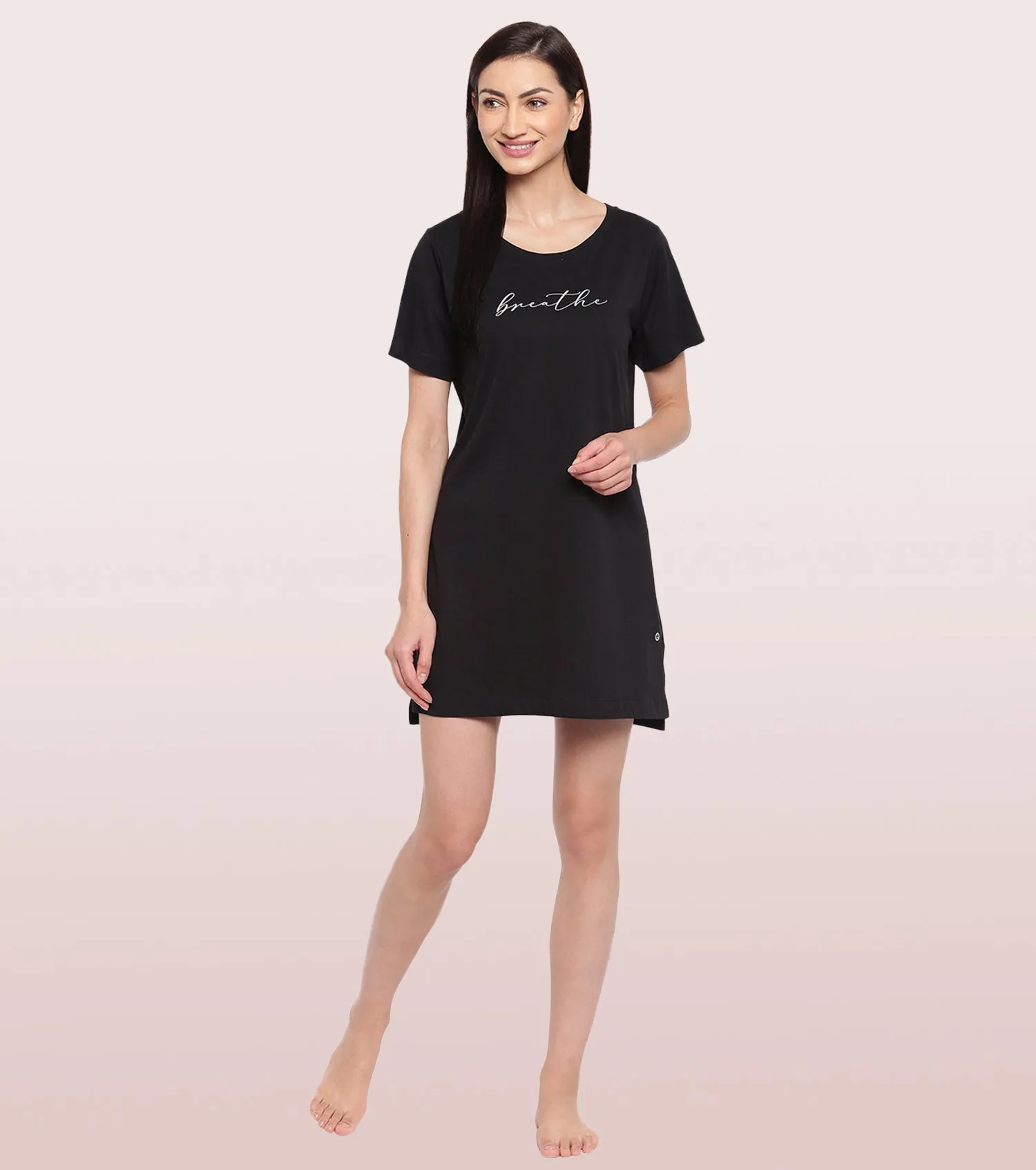 Tunic Tee – Solid | Short Sleeve Tunic Tee With Side Slit & Mindful Graphic