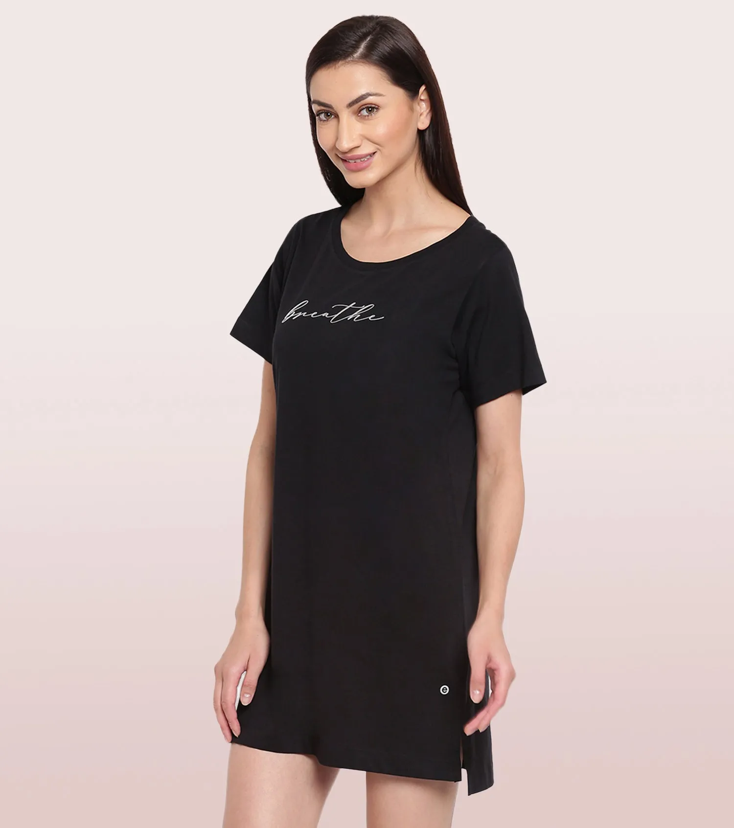 Tunic Tee – Solid | Short Sleeve Tunic Tee With Side Slit & Mindful Graphic