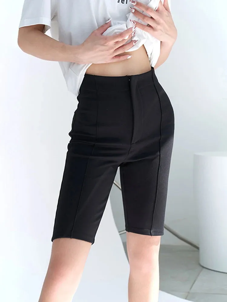 Tunic Trousers For Women High Waist Patchwork Zipper Button Casual Minimalist Knee Length Pants Female Fashion