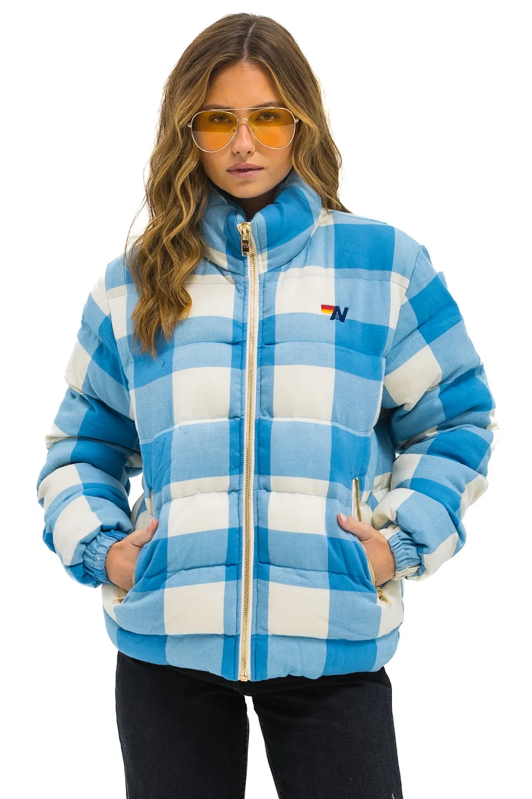 UNISEX PLAID TRAVELER JACKET - SKY PLAID