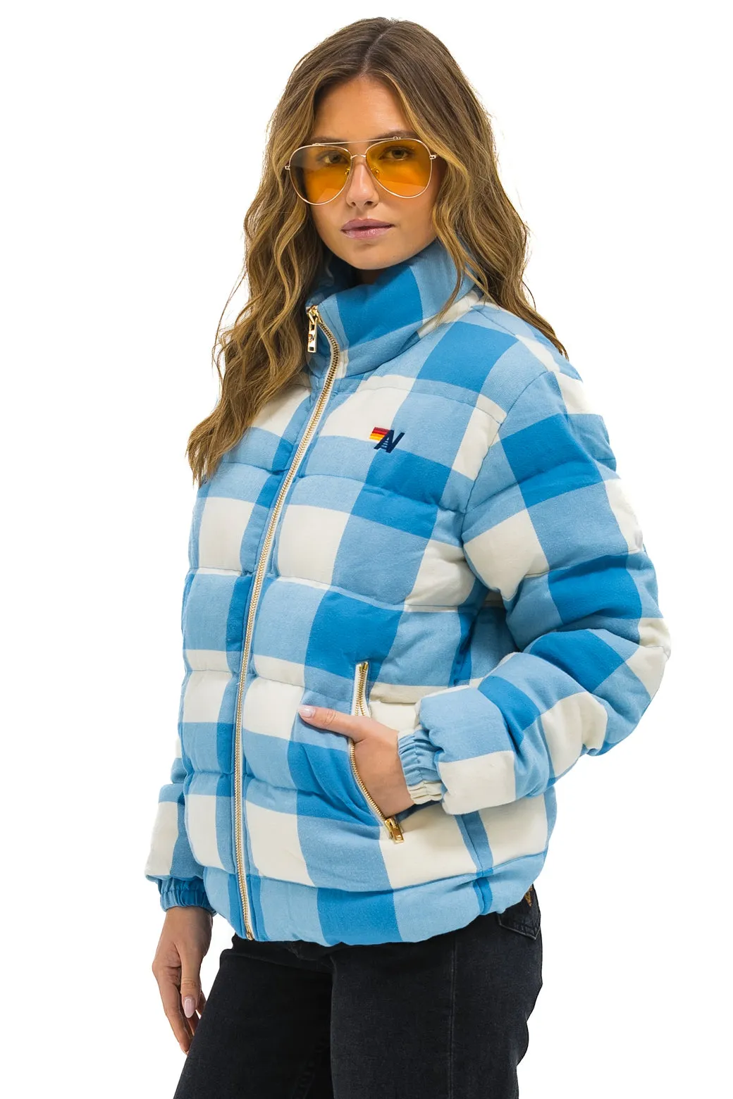 UNISEX PLAID TRAVELER JACKET - SKY PLAID