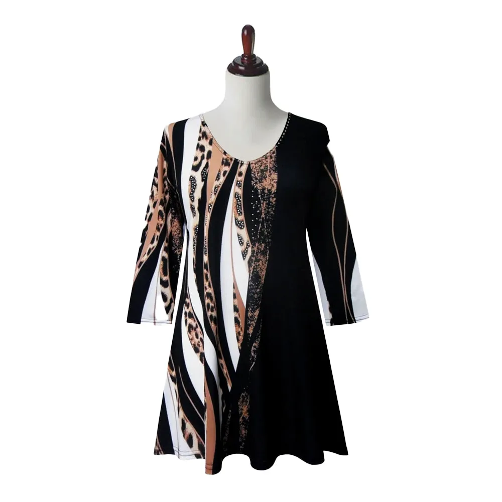 Valentina Animal Print Tunic in Black/White/Brown - 26705-TU