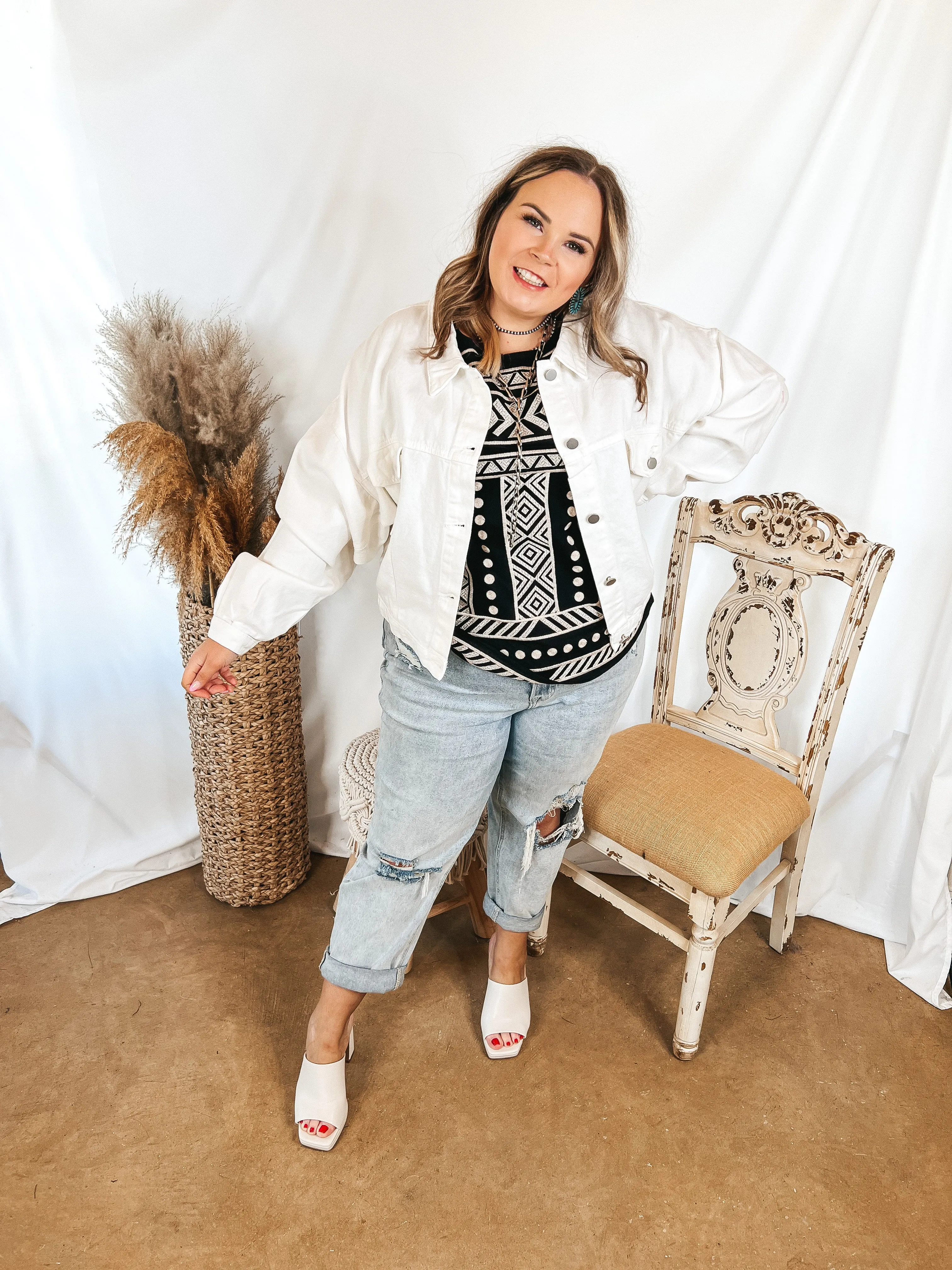 Very Confident Button Up Cropped Denim Jacket in White