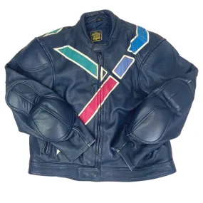 Vintage 90s Blue Heavy Duty Padded Biker Leather Jacket XL