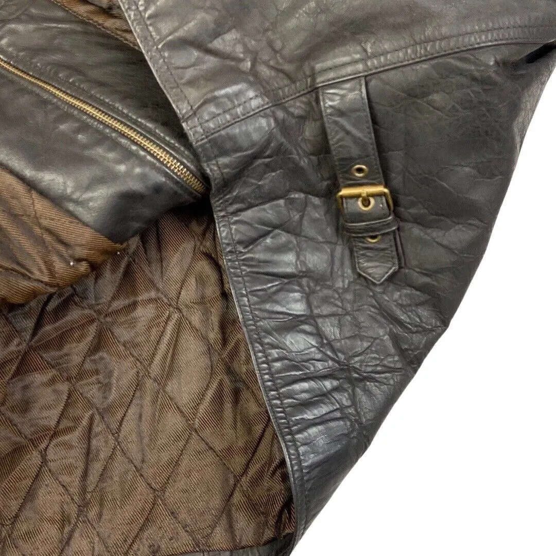 Vintage 90s Dark Brown Leather Zip Down Jacket XL