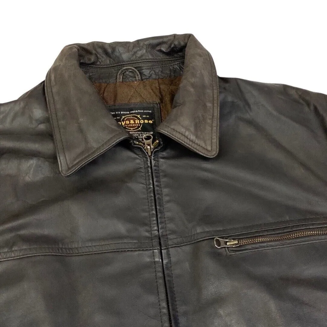 Vintage 90s Dark Brown Leather Zip Down Jacket XL