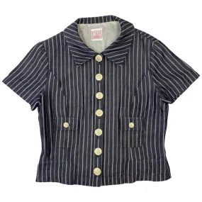 Vintage 90s Navy Blue C’est Comme Ça Cropped Striped Jacket 8 10 S