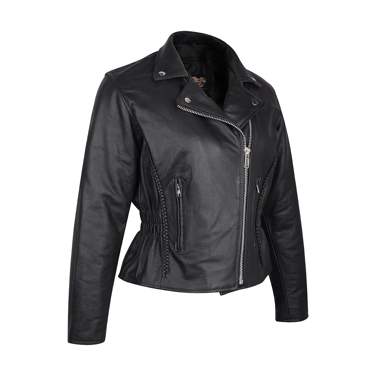 VL615 Vance Leather Ladies Premium Cowhide Braid and Stud Motorcycle Leather Jacket