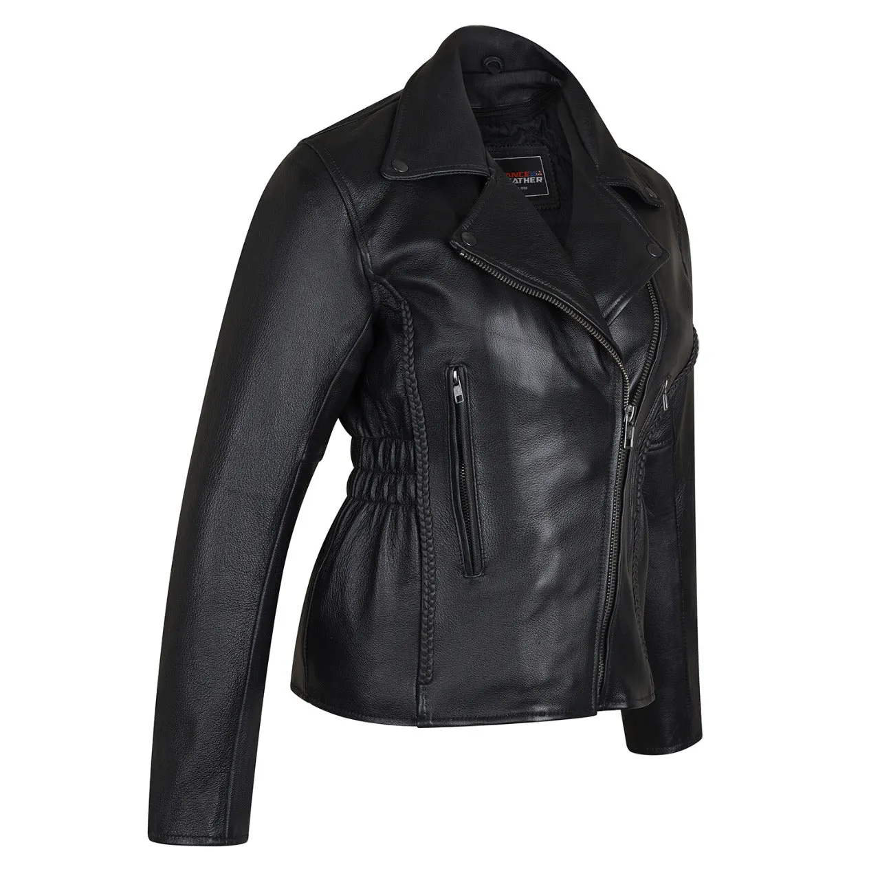 VL615S Vance Leather Ladies Cowhide Braid and Stud Motorcycle Leather Jacket