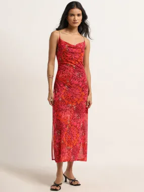 Wardrobe Red Floral Printed Slip Dress