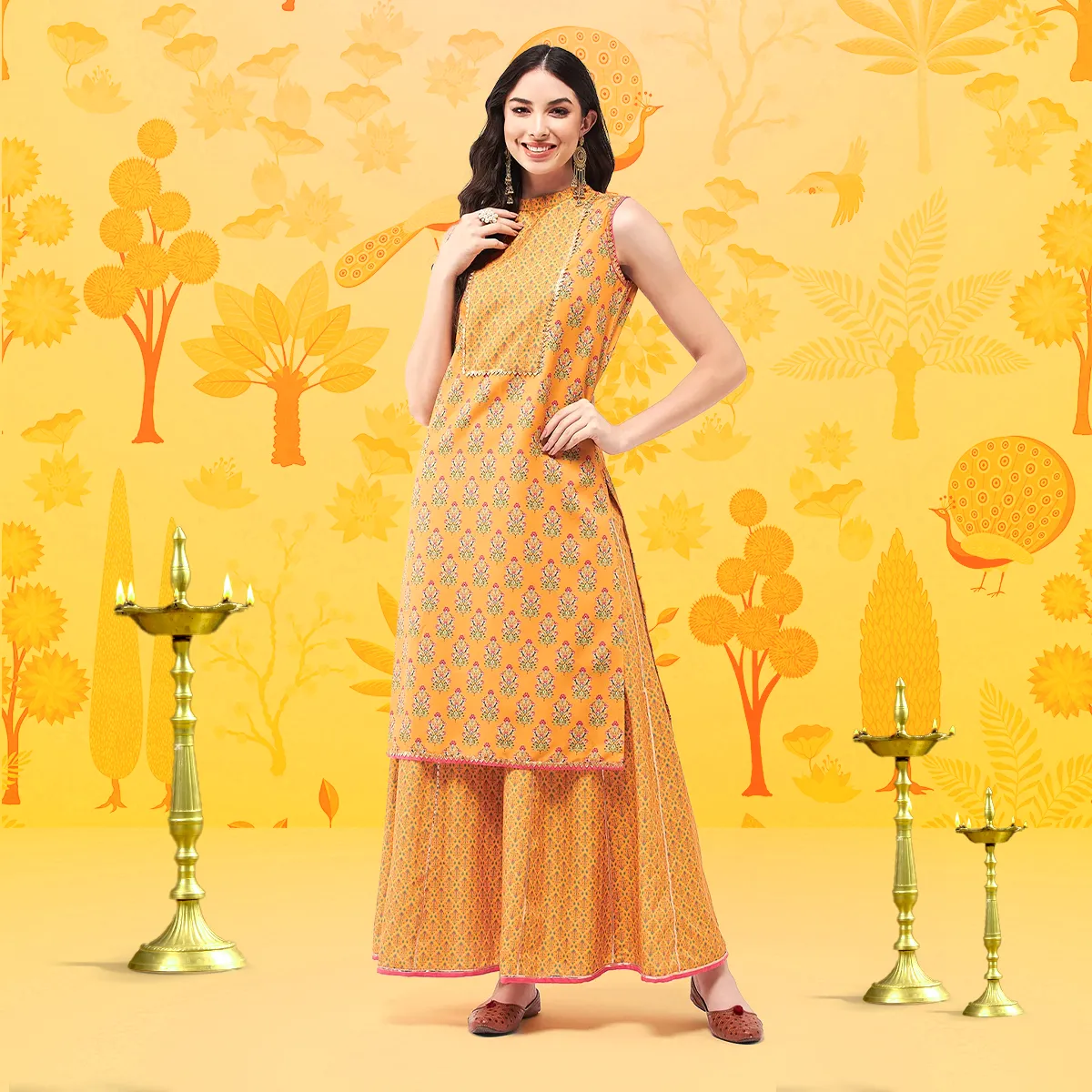 Wedding Inspired Sleeveless Digital Printed Kurta With Palazzo Set