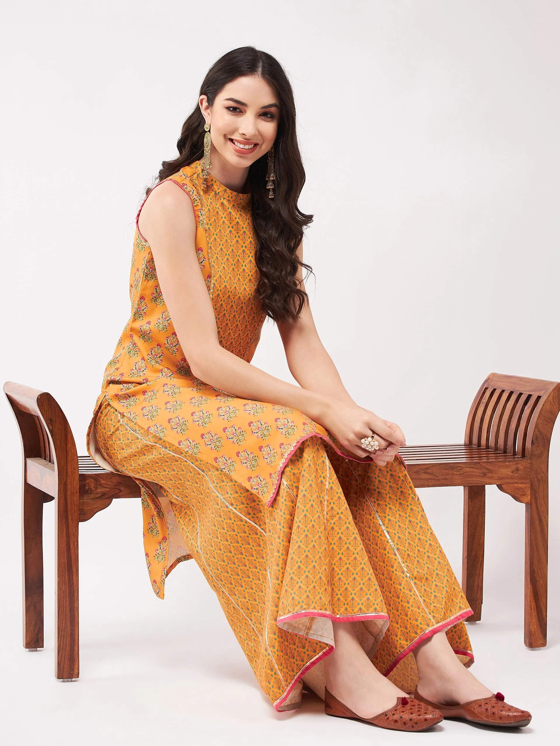 Wedding Inspired Sleeveless Digital Printed Kurta With Palazzo Set