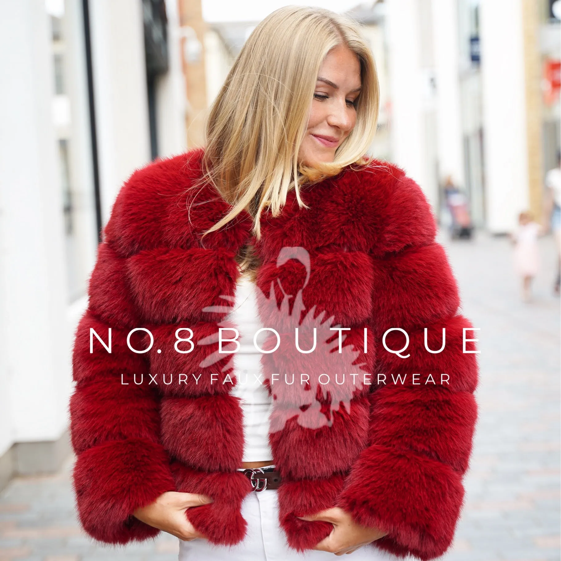 Wine Red Faux Fur Classic 5 Row Jacket