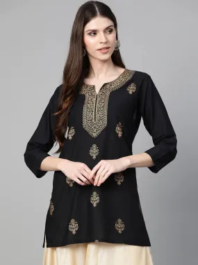 Women Black & Golden Foil Print Tunic