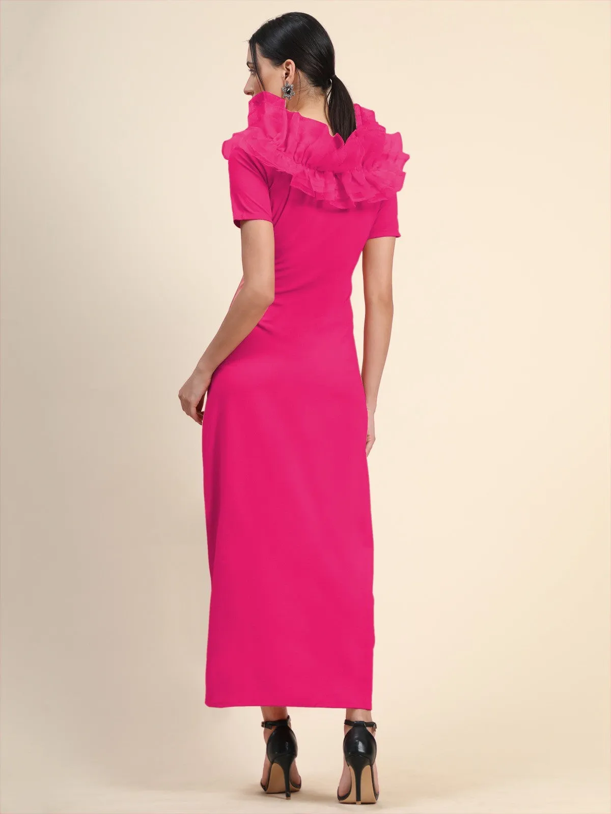 Women Stylish Solid Cotton Lycra Short Sleeve Maxi/Full Length Bodycon Pink  Dress