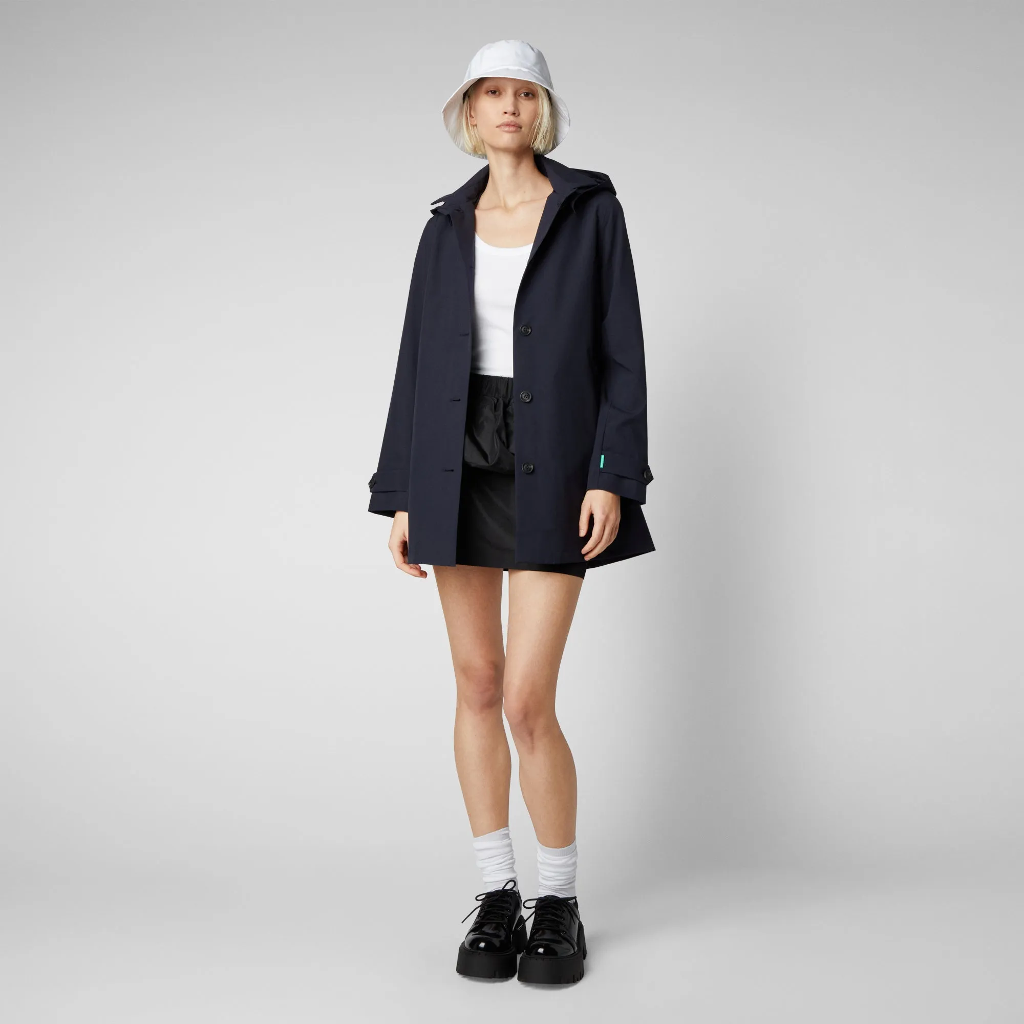 Women's April Hooded Raincoat in Blue Black