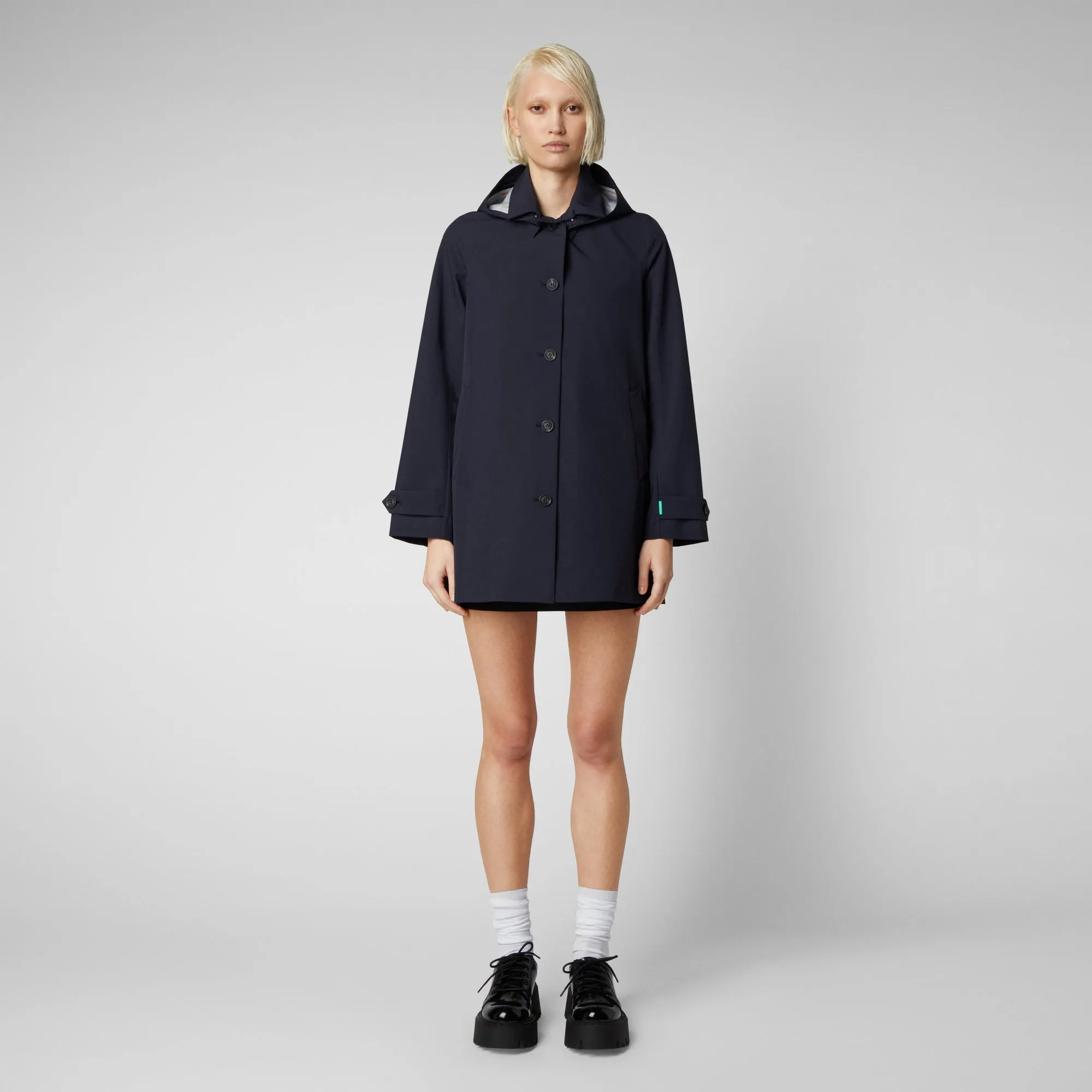 Women's April Hooded Raincoat in Blue Black