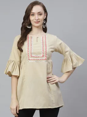 Women'S Beige Yoke Design Tunic