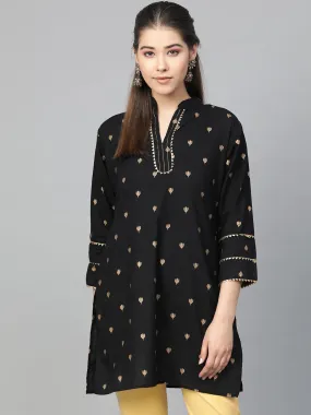 Women'S Black & Golden Printed Tunic