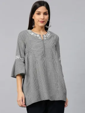 Women'S Black & White Checked A-Line Tunic