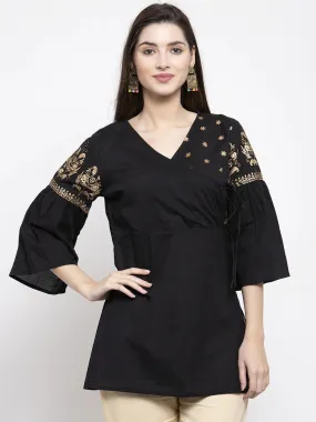 Women'S Black Solid Angrakha Tunic