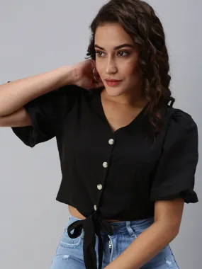 Women's Black Solid Crop Top