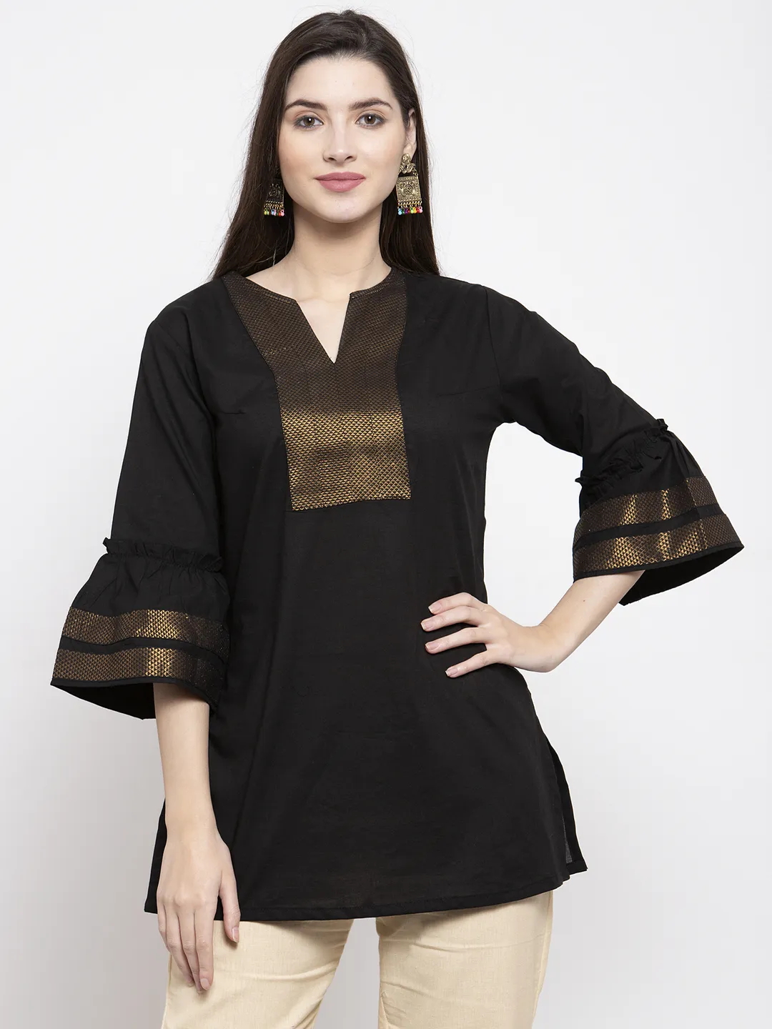 Women'S Black Solid Tunic