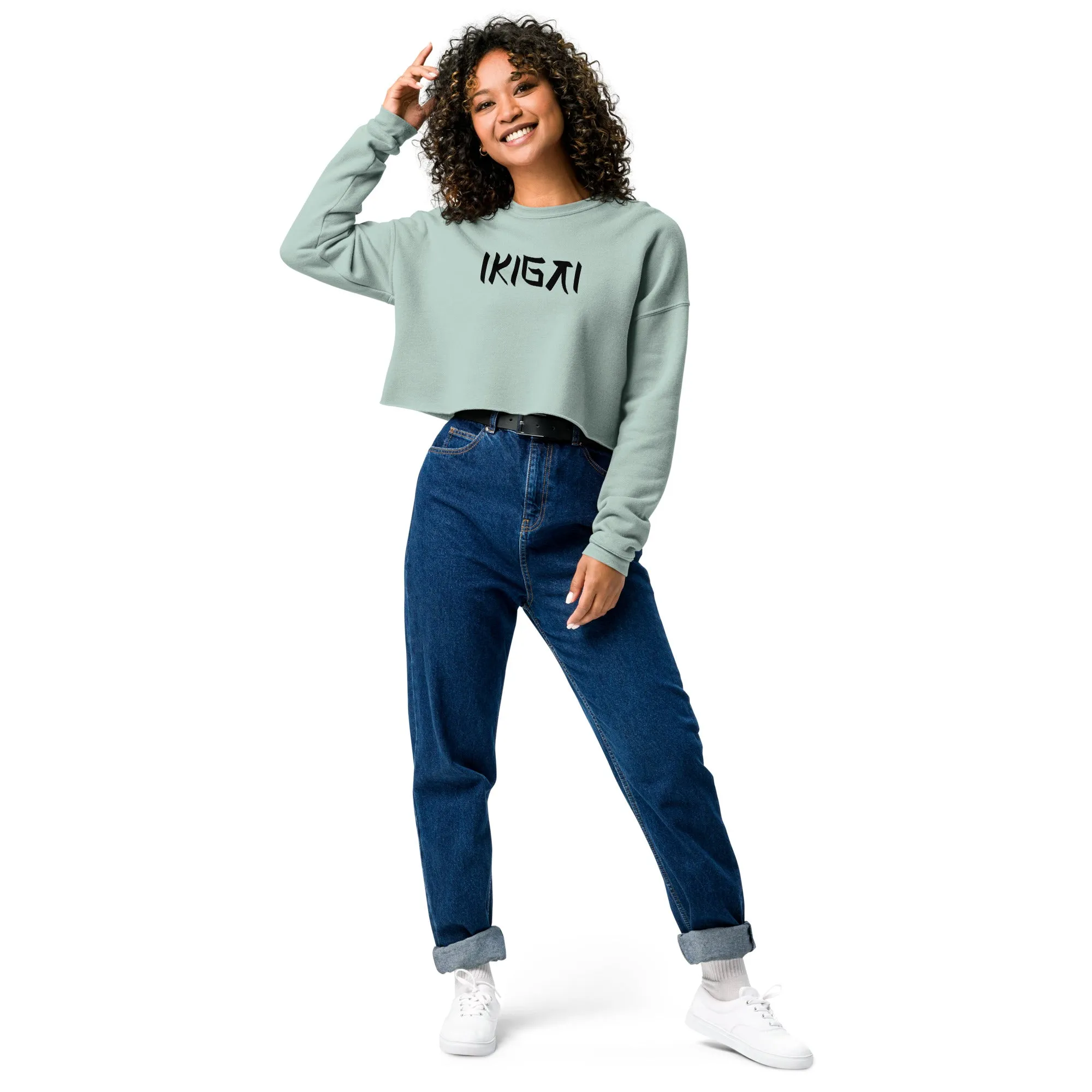 Women’s Crop Sweatshirt - Ikigai Digital Print by Los Gusanos | Stylish Crop Top