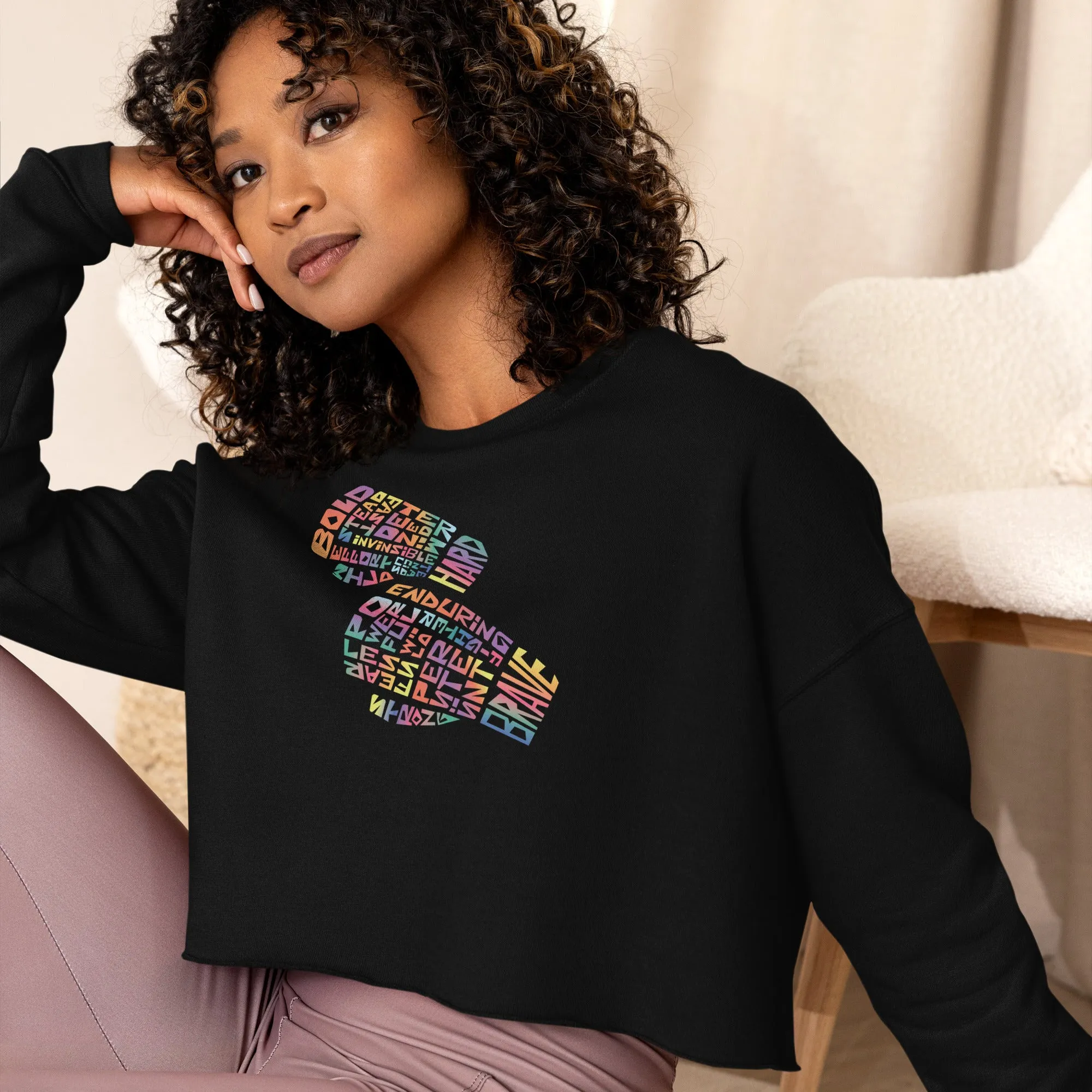 Women’s Crop Sweatshirt - Spirit Strike Digital Print by Los Gusanos | Stylish Crop Top