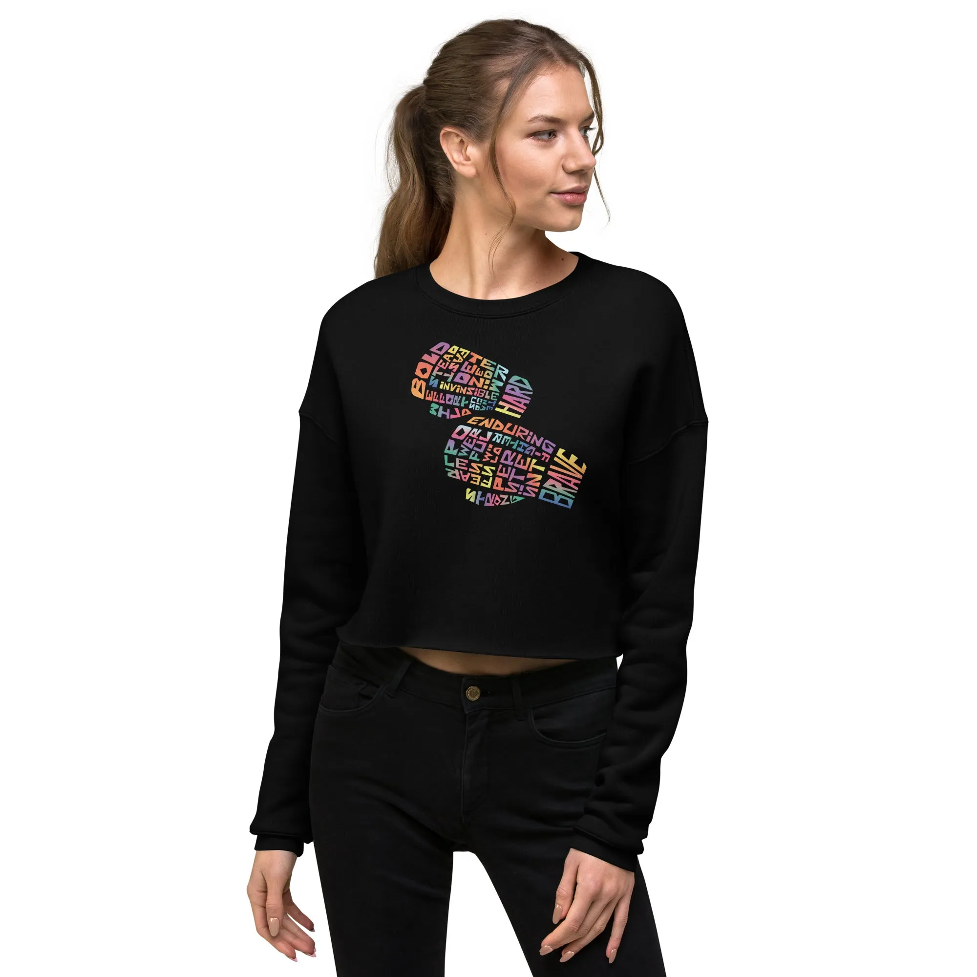 Women’s Crop Sweatshirt - Spirit Strike Digital Print by Los Gusanos | Stylish Crop Top