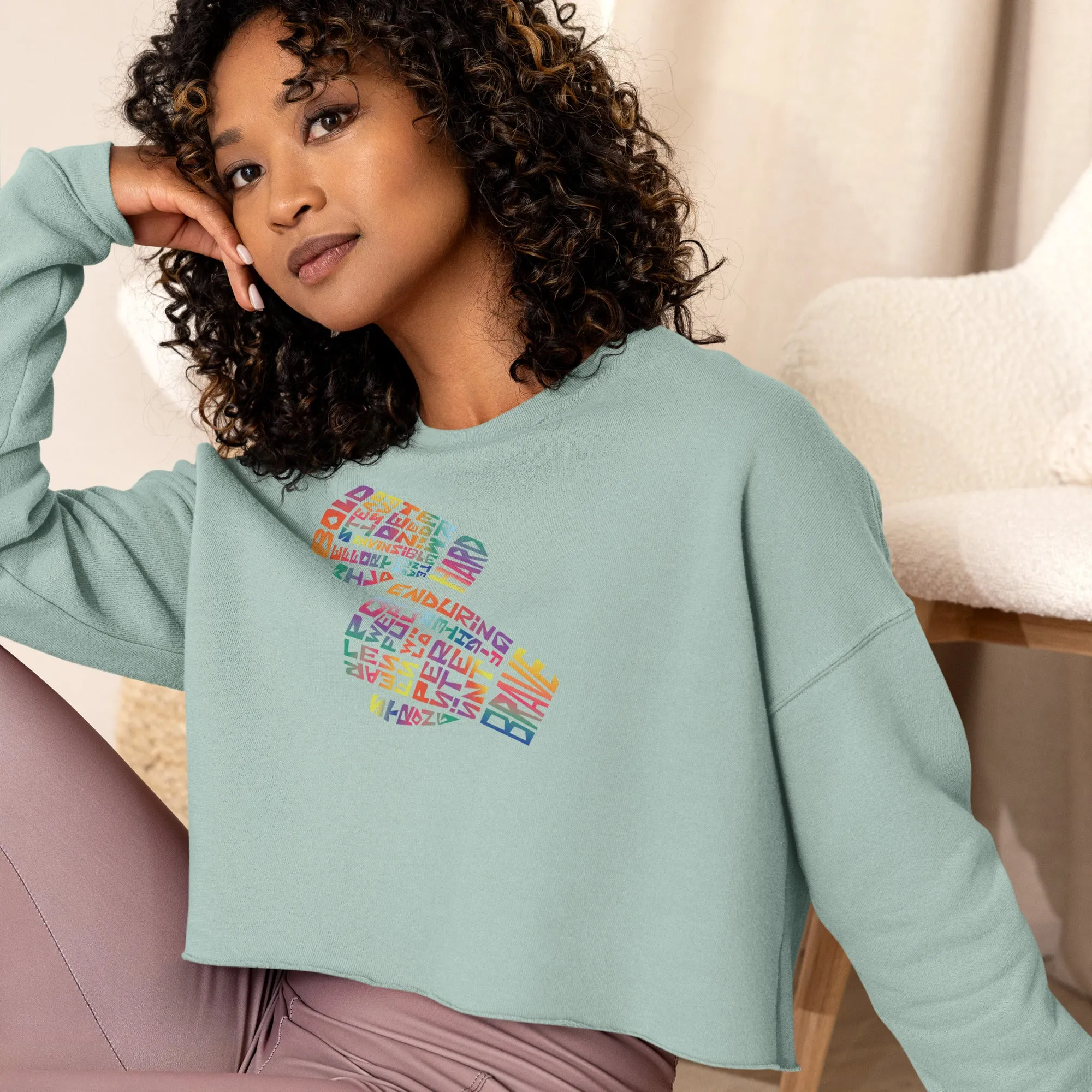 Women’s Crop Sweatshirt - Spirit Strike Digital Print by Los Gusanos | Stylish Crop Top