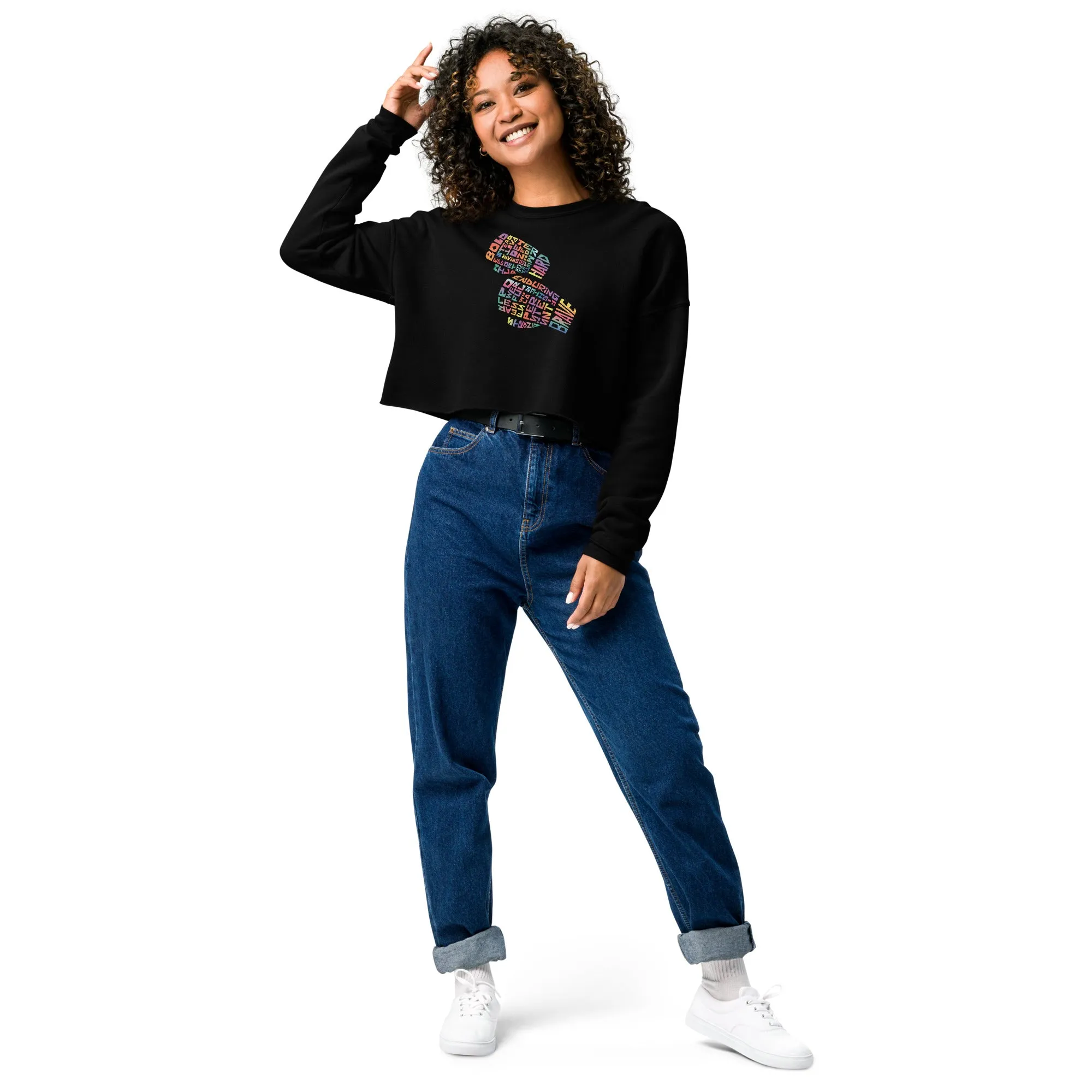 Women’s Crop Sweatshirt - Spirit Strike Digital Print by Los Gusanos | Stylish Crop Top