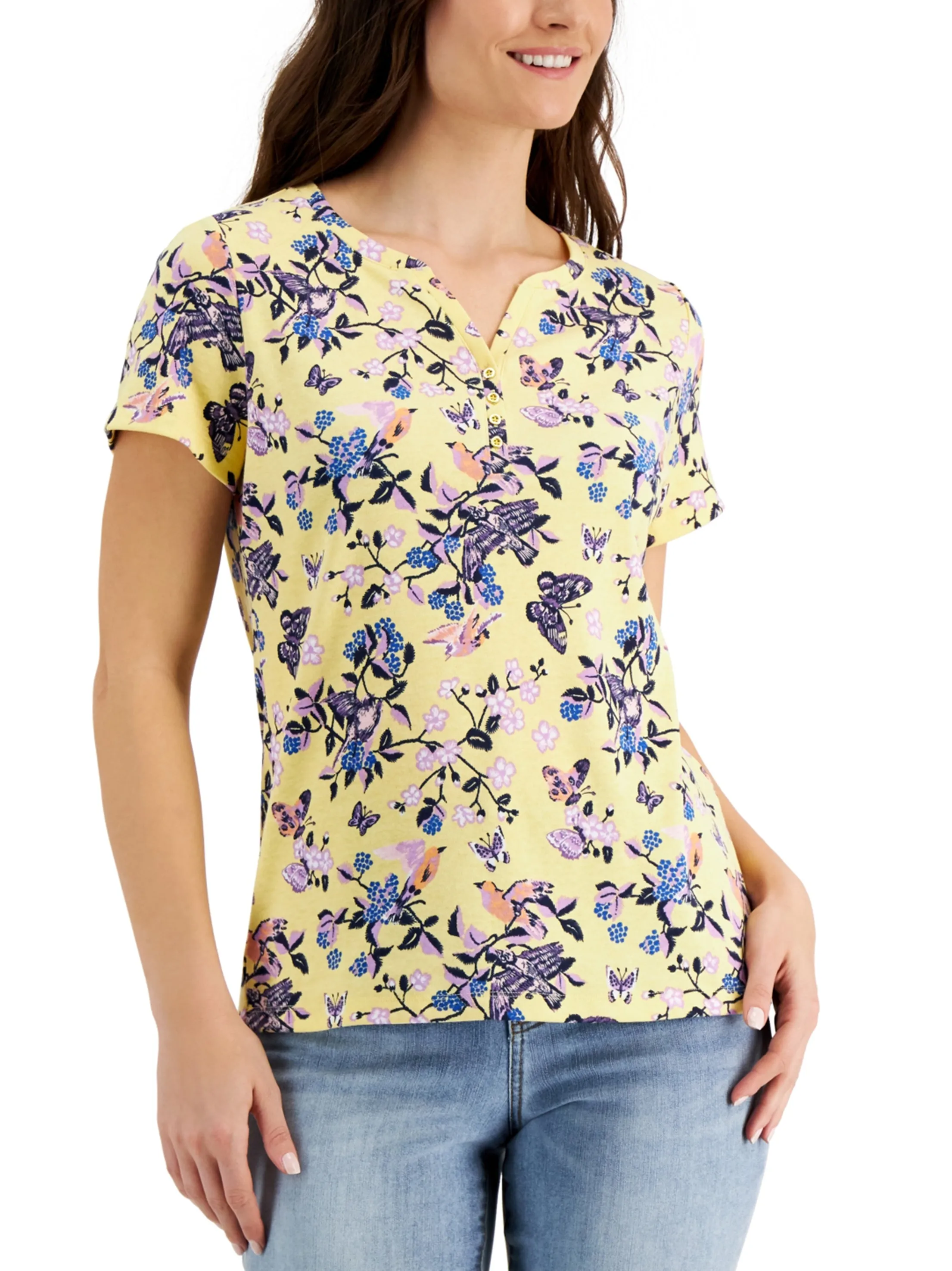 Women's Floral Printed T-Shirt,Yellow