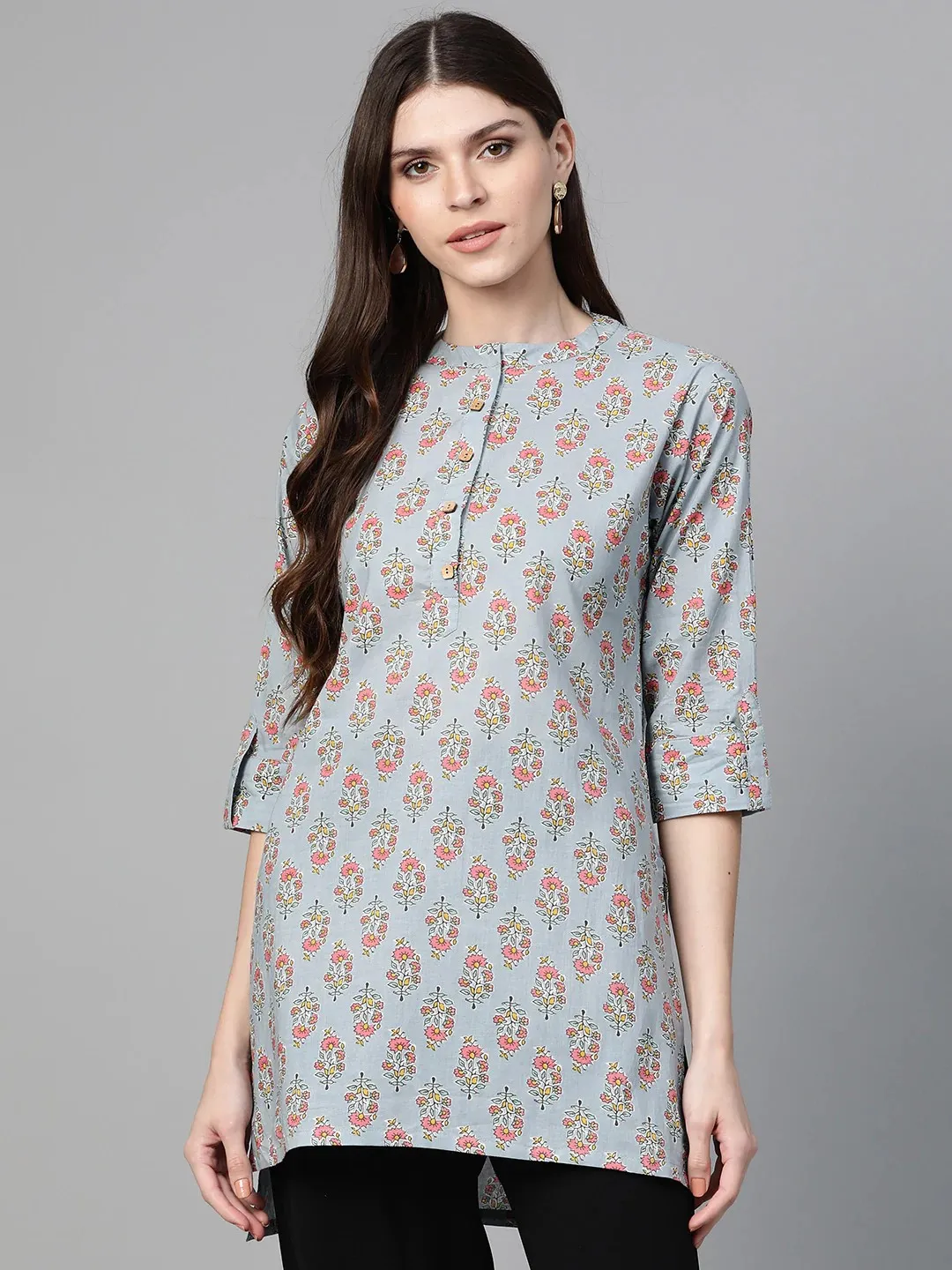 Women'S Grey & Pink Printed Tunic