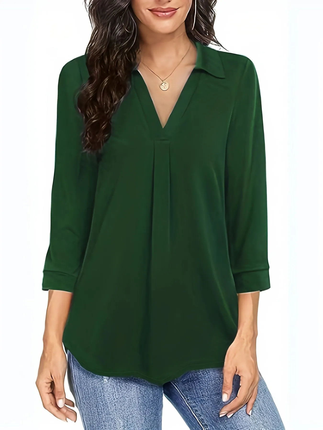 Womens Half Sleeve Plus Size Casual Blouse with Turn Down Collar