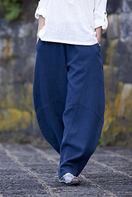 Women's large size loose cusual linen pants for outside J095