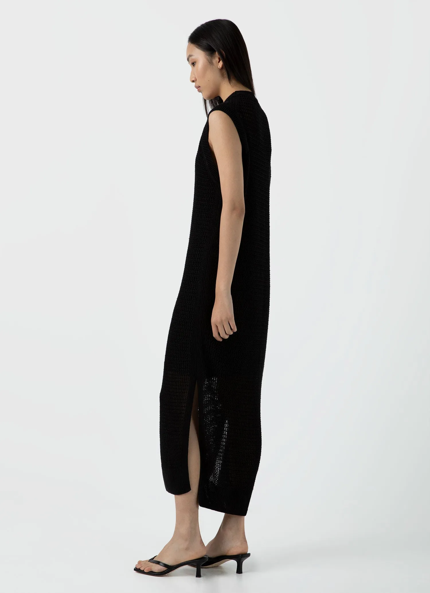 Women's Linen Mesh Dress in Black