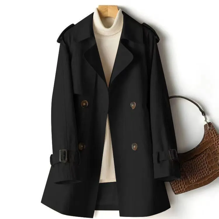 Women's Mid Length Waist Wrap Coat Versatile Windbreaker