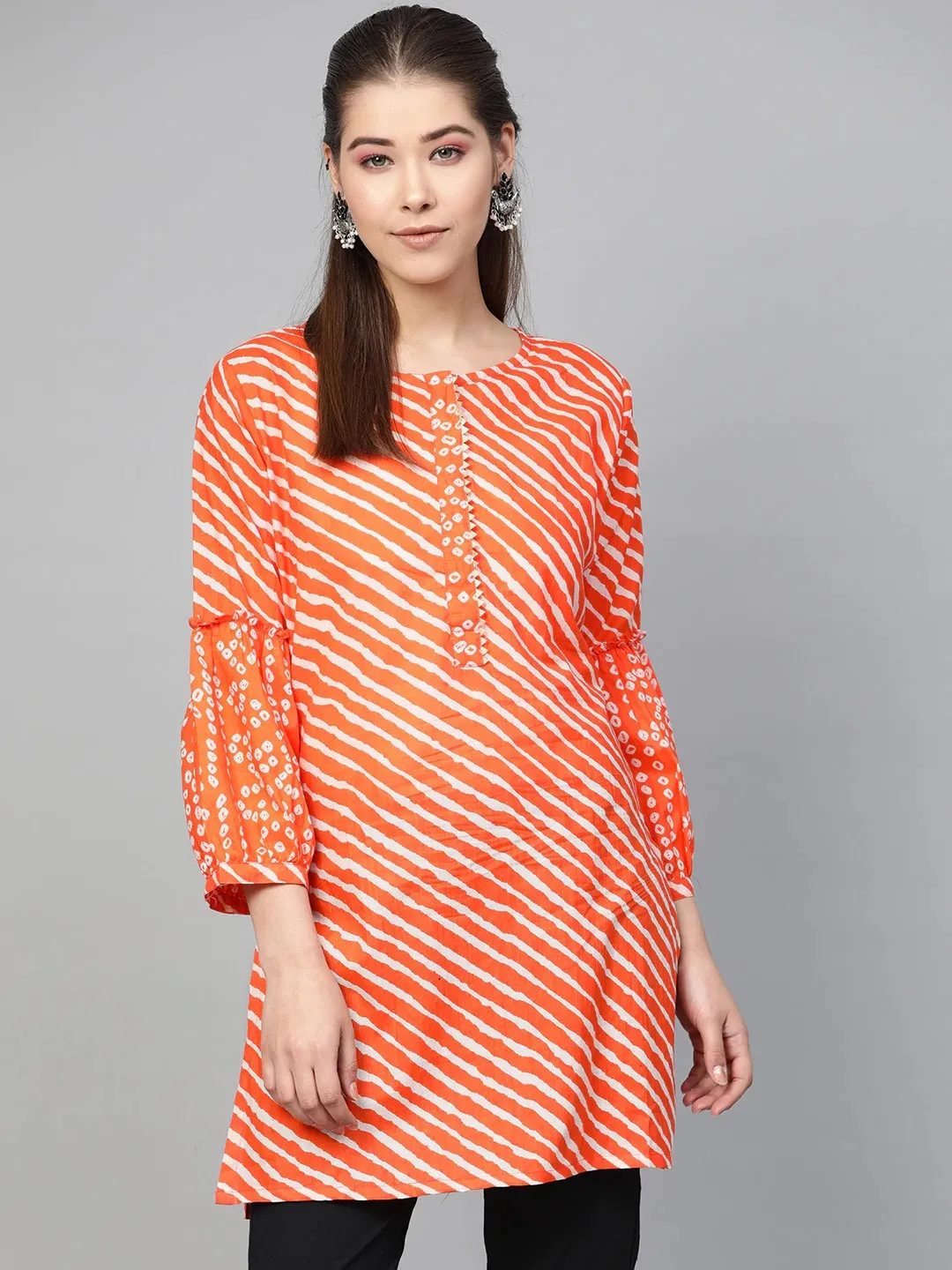 Women'S Orange & White Striped Tunic