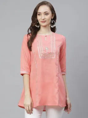 Women'S Pink Gotta Patti Ethnic Tunic