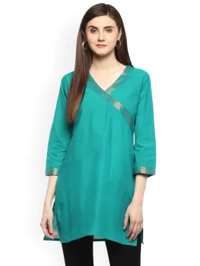 Women'S Sea Green Handloom Mangalgiri Solid Tunic