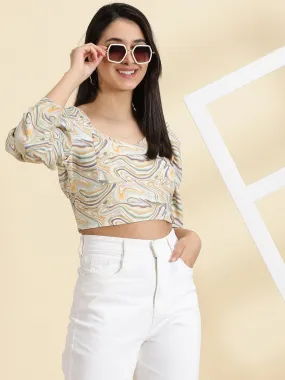 Women's Sea Green Printed Crop Top