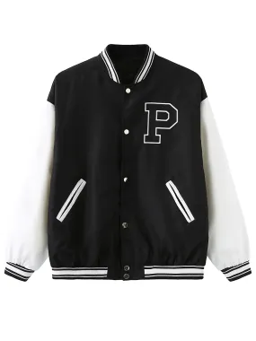 Women's Varsity Jacket Vintage Letter Print Cropped Baseball Coat 90's Fashion Streetwear Bomber Outer Coat