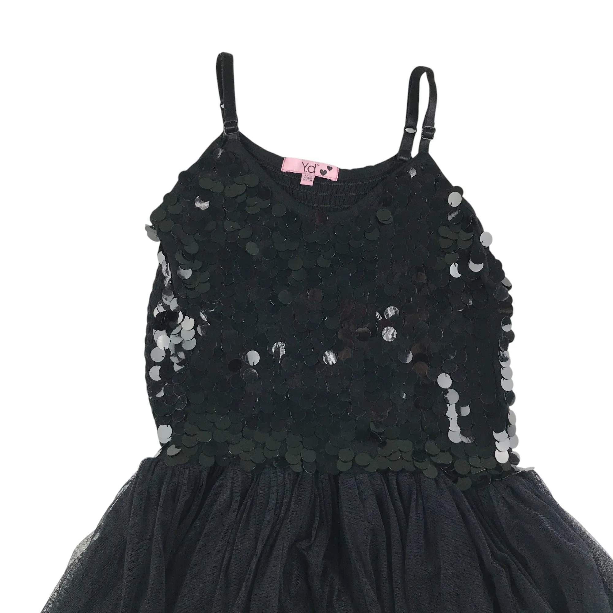 YD dress 12-13 years black sequin top and mesh layered skirt